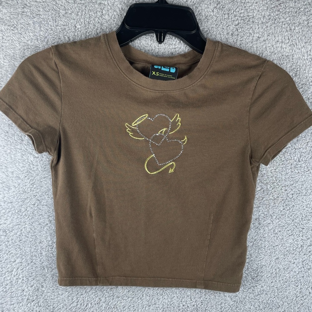 Brown Crop Top with Angel Graphic